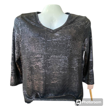 Black and Silver 3/4 Sleeve Top - Ruffled Feather