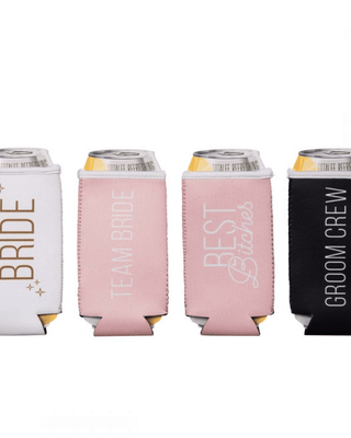 Bridal Slim Can Coozies - Ruffled Feather