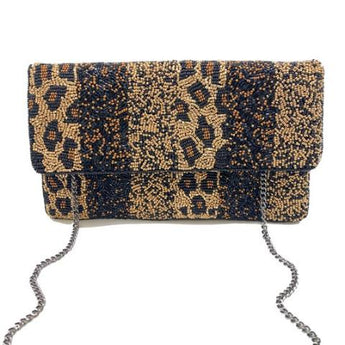 Cheetah Multi-Striped Beaded Clutch - Ruffled Feather