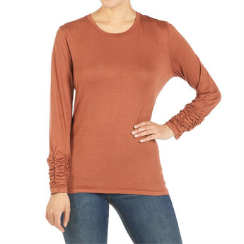 Cinnamon Scrunch Sleeve Crew Neck Tee - Ruffled Feather