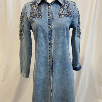 CLEARANCE Beaded Jean Dress - Ruffled Feather