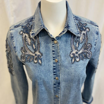 CLEARANCE Beaded Jean Dress - Ruffled Feather