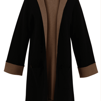 CLEARANCE Black and Tan Hooded Cardigan - Ruffled Feather