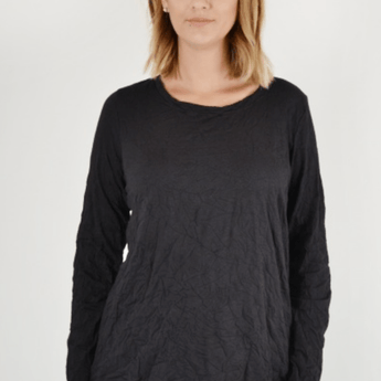 CLEARANCE - Black Crinkle Long Sleeve Top - Ruffled Feather