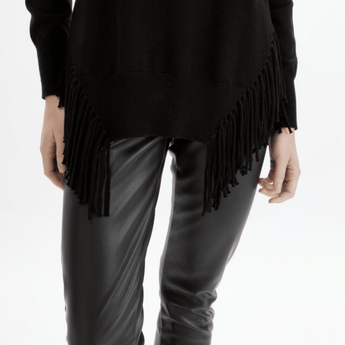 CLEARANCE Black Turtleneck Sweater with Fringe - Ruffled Feather