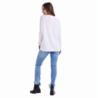 CLEARANCE Dempsey Long Sleeve V-Neck Tee - White - Ruffled Feather