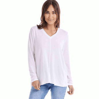 CLEARANCE Dempsey Long Sleeve V-Neck Tee - White - Ruffled Feather