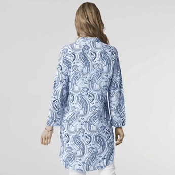CLEARANCE - Dominique - Blue and White Printed Shirt Dress - Ruffled Feather