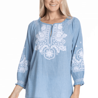 CLEARANCE - Embroidered Pull-over w/ smoked sleeve - Ruffled Feather