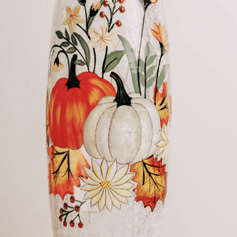 CLEARANCE Floral Pumpkin - Crackle Glass Vase - Ruffled Feather