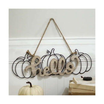 CLEARANCE Hanging Sign "Hello" Pumpkins - Ruffled Feather