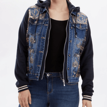 CLEARANCE Jean Jacket Hoodie With Plaid and Gold - Ruffled Feather