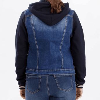 CLEARANCE Jean Jacket Hoodie With Plaid and Gold - Ruffled Feather