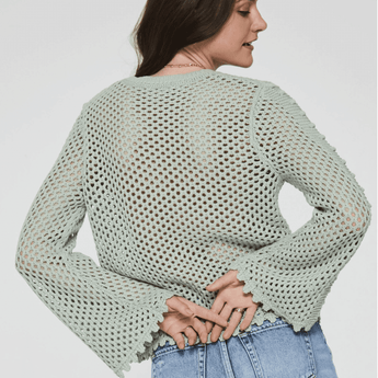 CLEARANCE - Meryl Mesh Embroidery Sweater - Pistachio - Ruffled Feather