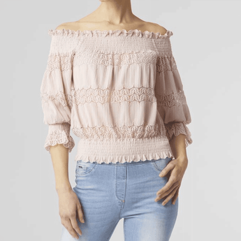 CLEARANCE Mirabel – Smocked Lace Blouse – Dusty Rose - Ruffled Feather