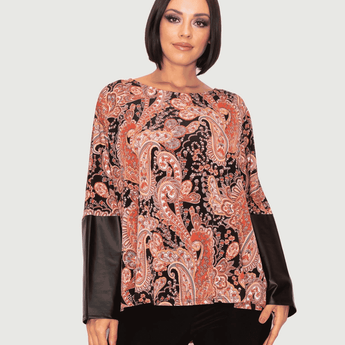 CLEARANCE - Paisley Dolman Leather Sleeve Top - Ruffled Feather