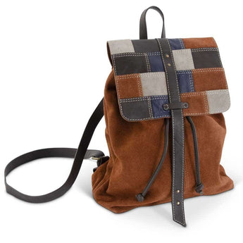 CLEARANCE - Rust Suede Patchwork Backpack - Ruffled Feather