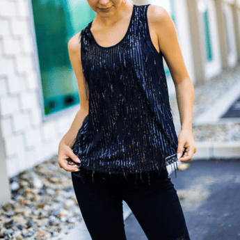 CLEARANCE - Sequin Tank - Black - Ruffled Feather