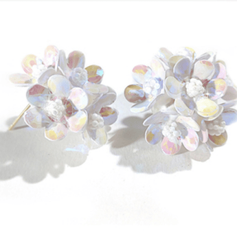 Cluster Flower White Earrings - Ruffled Feather