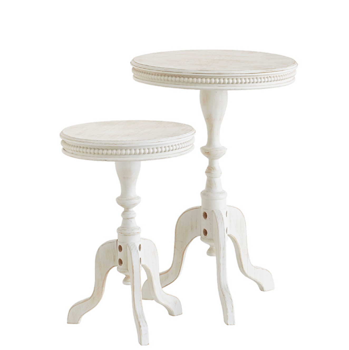 Distressed White Beaded Edge Side Table - Ruffled Feather