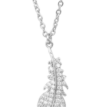 Feather Cubic Zirconia Tip Necklace - Ruffled Feather