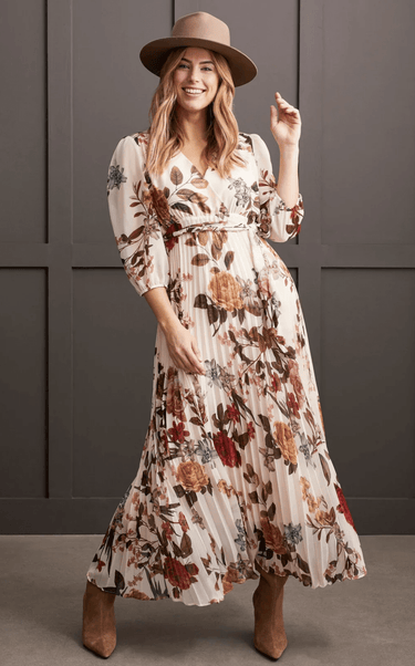 Floral Printed V - Neck Maxi Dress - Ruffled Feather