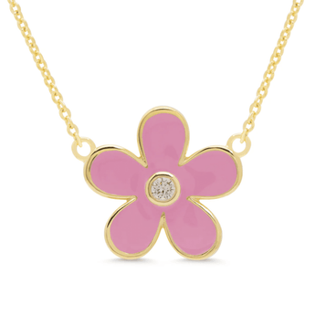 Flower CZ Pendant Necklace - Ruffled Feather
