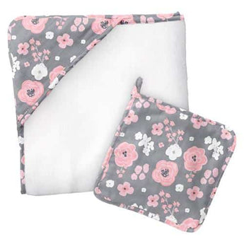 Flower Muslin Hooded Towel & Washcloth - Ruffled Feather