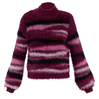 Fuchsia Striped Eyelash Sweater - Ruffled Feather