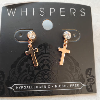 Gold Stone Cross Dangle Earrings