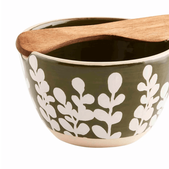 Green Leaf Print Dip Bowl Set - Ruffled Feather