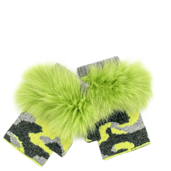 Grey &amp; Neon Green Camo Fingerless Gloves - Ruffled Feather