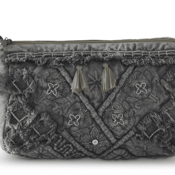 Grey Rope and Fringe Travel Cosmetic Bag - Ruffled Feather