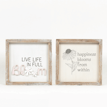 "Happiness/Bloom" Double Sided Wall Art w/ Wooden Frame - Ruffled Feather