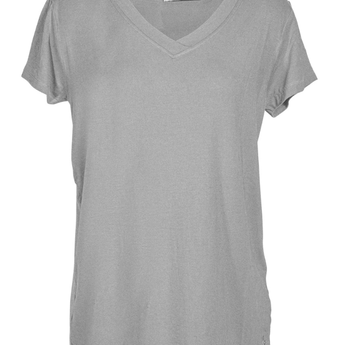 Heather Grey Short Sleeve V Neck Top - Ruffled Feather