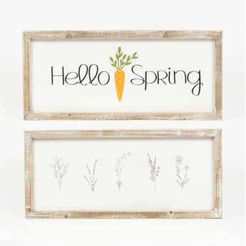 "Hello Spring/Floral" Double Sided Wall Art w/ Wooden Frame - Ruffled Feather
