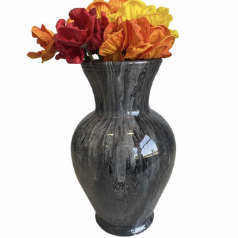 Large Black Marble Vase - Ruffled Feather