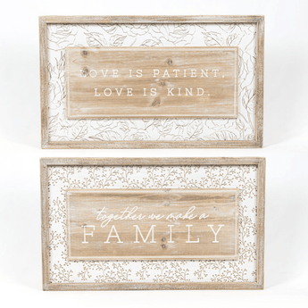 Love is Patient/Together We Make a Family Double Sided Wood Framed Sign - Ruffled Feather