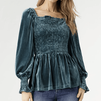 Lulu Pleated Velour Top - Ruffled Feather