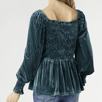 Lulu Pleated Velour Top - Ruffled Feather