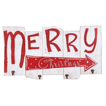 Merry Christmas Sign with Hooks - Ruffled Feather