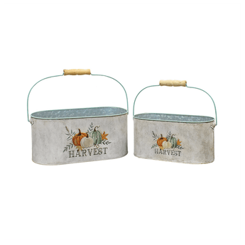 Metal Oval Harvest Buckets - Ruffled Feather