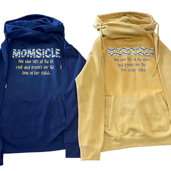 Momsicle Navy or Gold Funnel Neck Hoodie with Chevron Print - Ruffled Feather