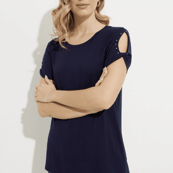 Navy Ruffled Sleeve Shirt - Ruffled Feather