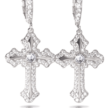 Ornate Pav Cross Earrings - Ruffled Feather