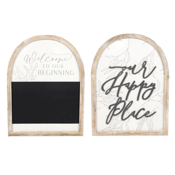 Our Happy Place / Welcome Chalk Board Double Sided Wall Sign - Ruffled Feather