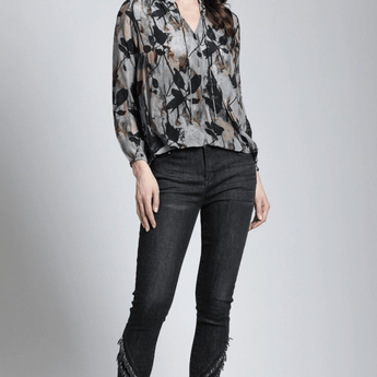 Painterly Leaves Print - Crossover Top With Tassel - Ruffled Feather