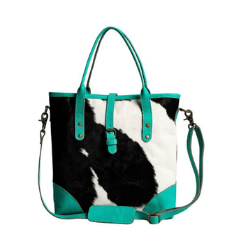 Pecos Point Canvas & Hairon Bag - Turquoise - Ruffled Feather