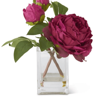 Peonies in Square Glass Pot - Ruffled Feather