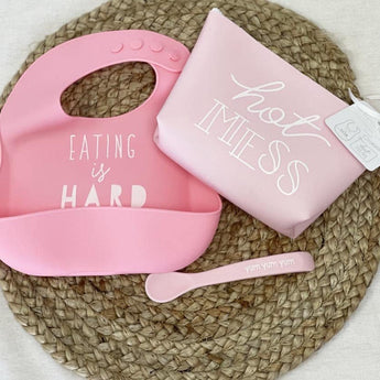 Pink Silicone Feeding Set - Ruffled Feather